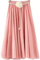 Romwe With Belt Pleated Pink Skirt
