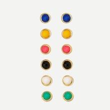 Romwe Two Tone Stud Earrings Set 6pairs