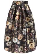 Romwe Chrysanthemum Print Flare Skirt