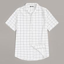 Romwe Guys Notch Collar Grid Print Shirt