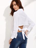Romwe White Long Sleeve Knotted Back Asymmetrical Blouse