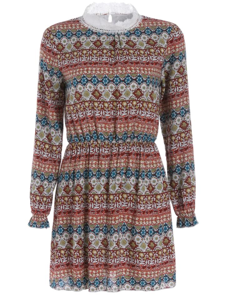 Romwe Stand Collar Floral Slim Dress