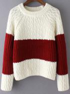 Romwe Long Sleeve Chunky Knit White Sweater