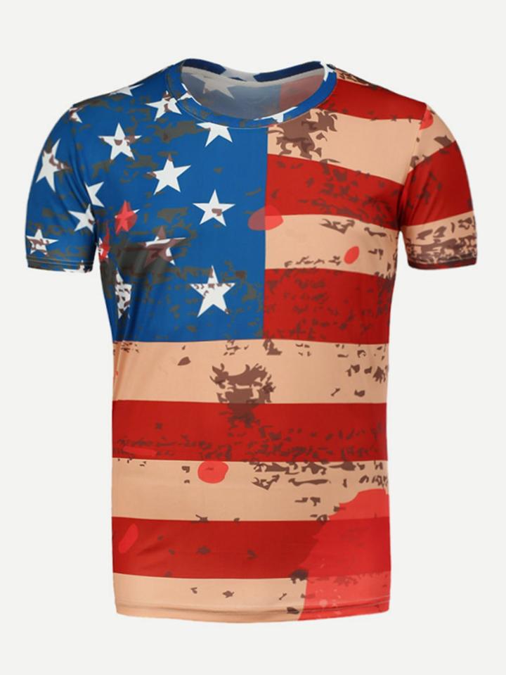 Romwe Men 3d Flag Print Tee