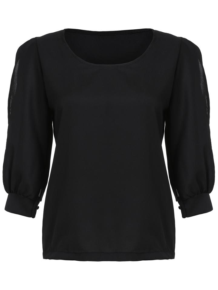 Romwe Lantern Sleeve Split Black Blouse