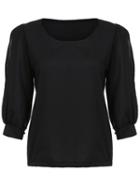 Romwe Lantern Sleeve Split Black Blouse