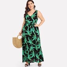 Romwe Plus Tropical Print Long Line Dress