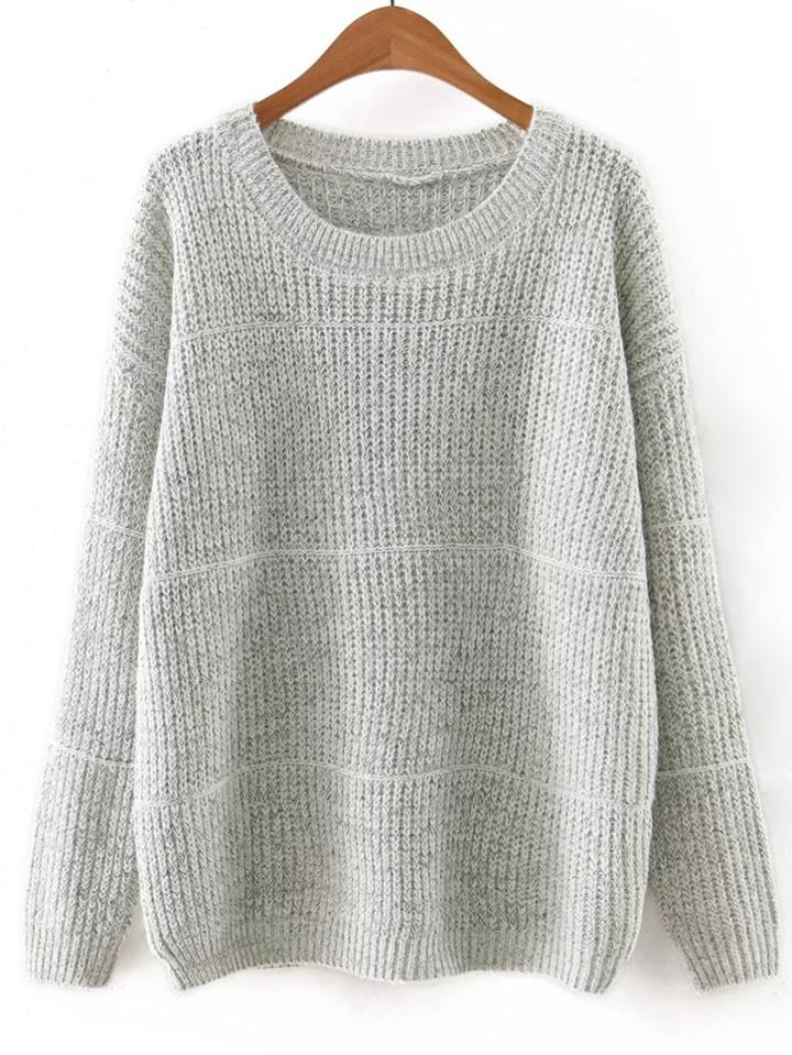 Romwe Gery Round Neck Plain Knitwear