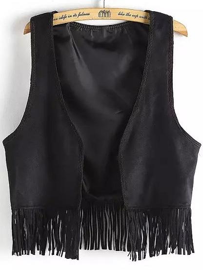 Romwe Tassel Black Vest