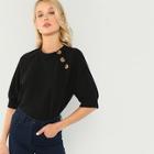 Romwe Button Front Raglan Sleeve Top