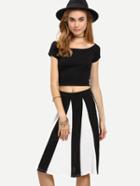 Romwe Self-tie Crop T-shirt With Striped Skirt