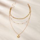 Romwe Shell & Disc Charm Layered Chain Necklace 1pc