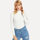 Romwe Snap Button High Neck Jumper