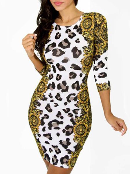 Romwe Crew Neck Leopard Print Tight Dress