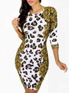 Romwe Crew Neck Leopard Print Tight Dress