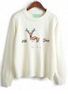 Romwe White Long Sleeve Deer Print Sweater