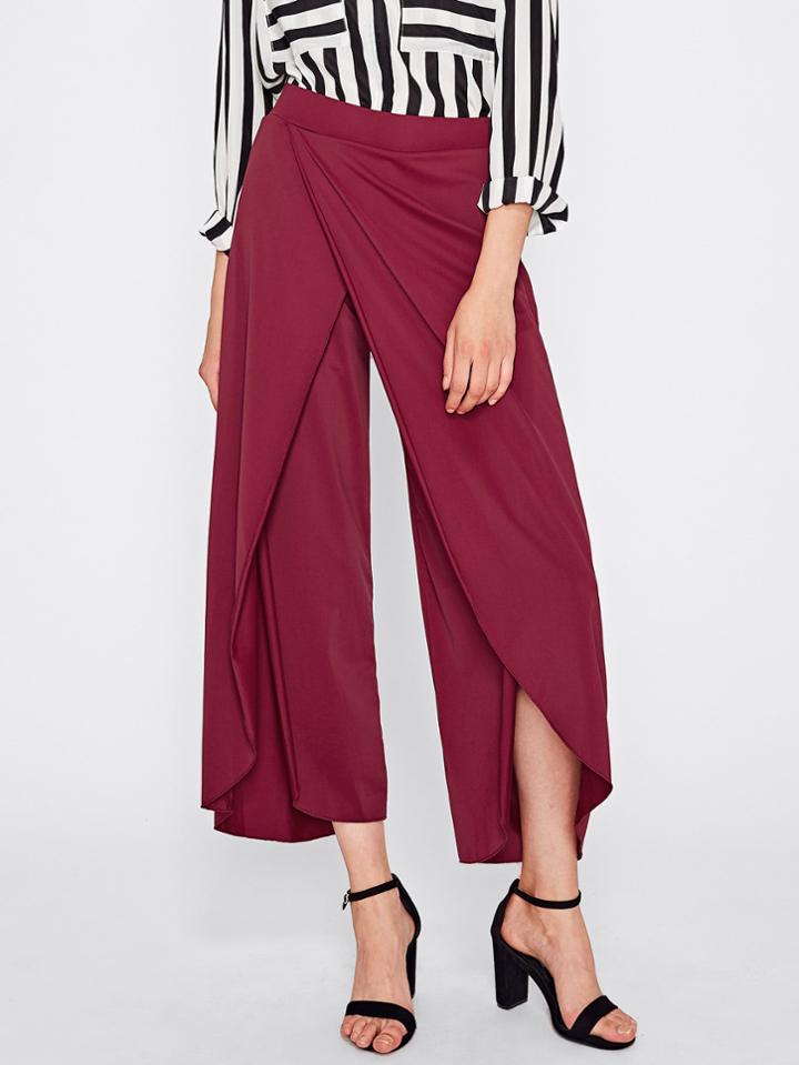 Romwe Split Front Wide Leg Pants