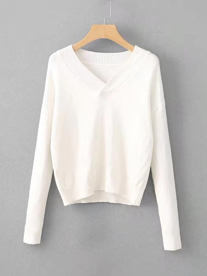 Romwe Wrap V Neck Rib Trim Sweater