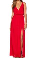 Romwe Red Deep V Neck Split Maxi Dress