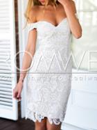 Romwe White Short Sleeve Off The Shoulder Lace Dress