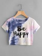 Romwe Tie Dye Slogan Print Cuffed Tshirt