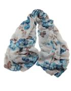 Romwe Blue Knitted Flower Voile Scarf