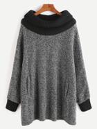 Romwe Grey Contrast Knit Trim Pockets Sweatshirt