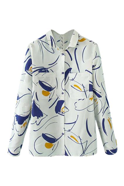 Romwe Scrawl Print Self-tie Bowknot Shirt