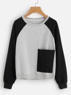Romwe Two Tone Pullover With Pocket