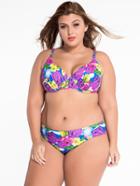 Romwe Multicolor Flower Print Plus Size Bikini Set