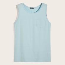 Romwe Guys Pocket Front Solid Tank Top