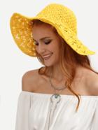 Romwe Yellow Collapsible Crochet Large Brimmed Straw Hat