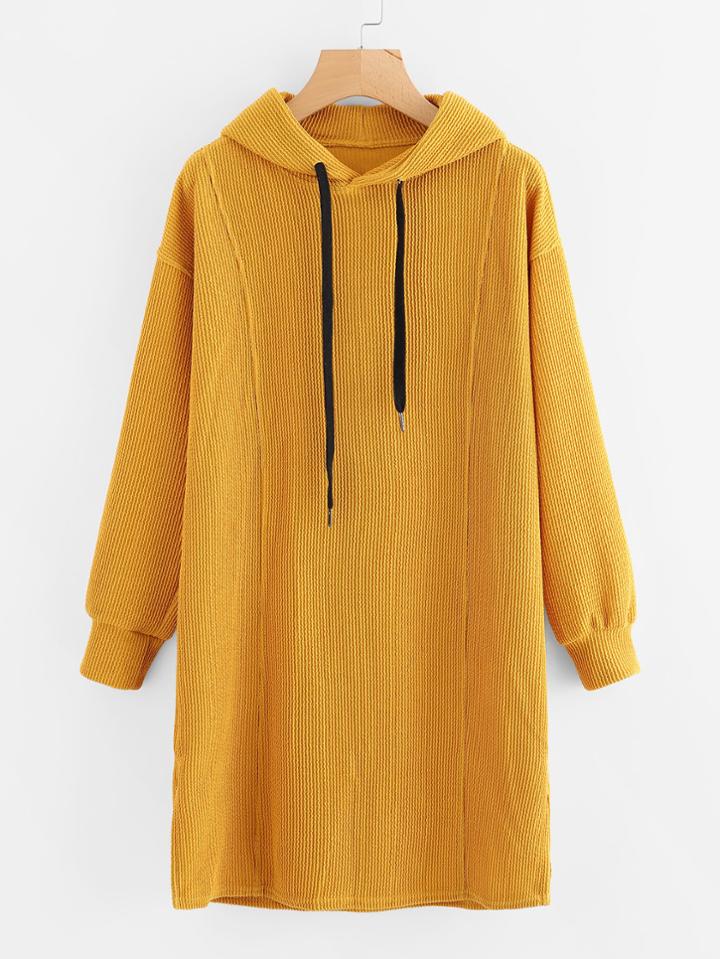 Romwe Drop Shoulder Ribbed Drawstring Sweatshirt Dress
