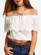Romwe Off-the-shoulder Embroidery Ruffled Blouse