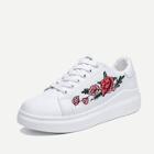Romwe Floral Embroidered Lace Up Sneakers