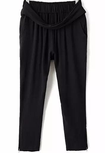 Romwe Black Elastic Waist Pockets Pant