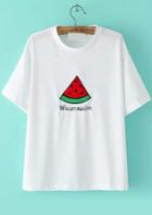 Romwe Watermelon Patch Embroidered White T-shirt