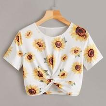 Romwe Floral Print Twist Hem Tee