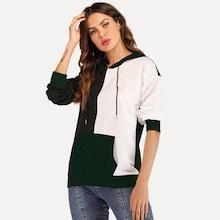 Romwe Color Block Drawstring Detail Hoodie