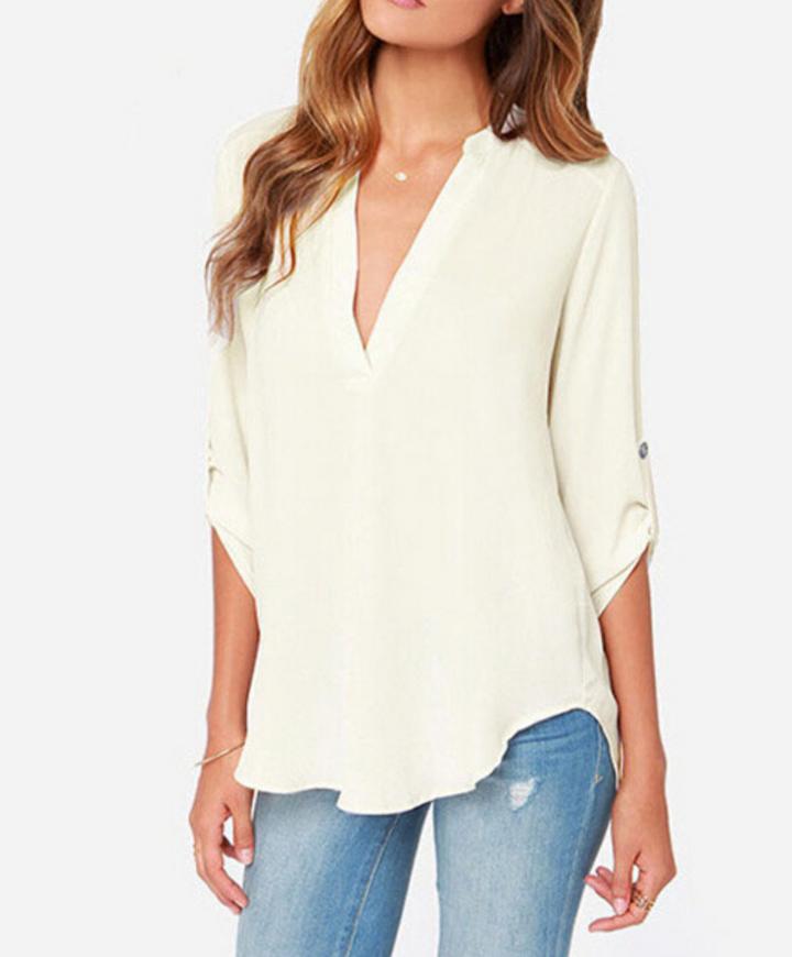 Romwe V Neck Chiffon Blouse