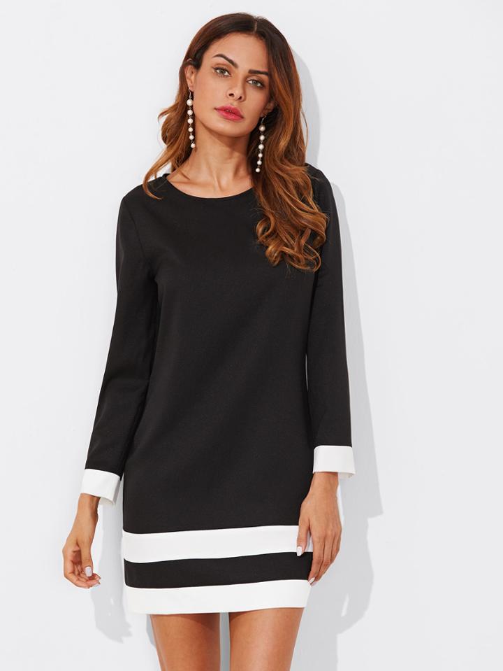 Romwe Striped Cuff And Hem Dress