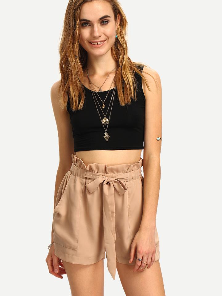 Romwe Khaki High Waist Shorts With Belt