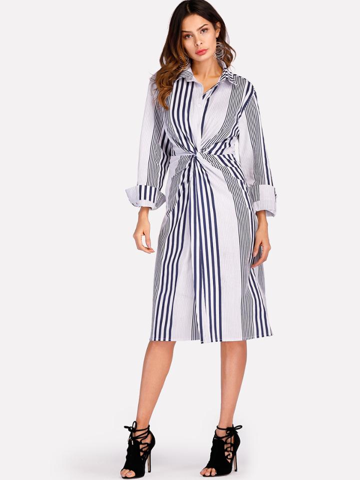 Romwe Vertical Striped Twist Front Dress