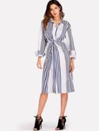 Romwe Vertical Striped Twist Front Dress