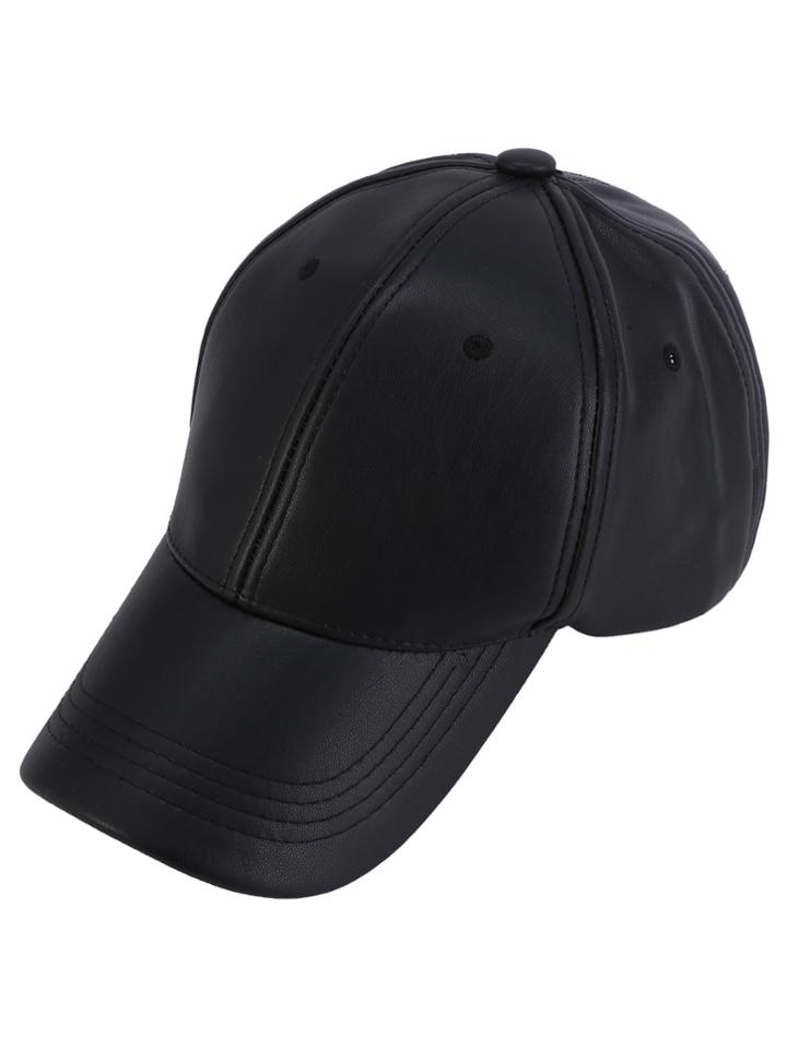 Romwe Black Faux Leather Hip Hop Baseball Cap