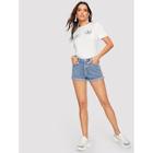 Romwe Rainbow Stripe Tape Side Rolled Hem Shorts