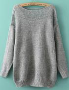 Romwe Grey Loose Sweater With Raglan Sleeve