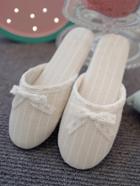 Romwe Lace Bow Tie Striped Slippers