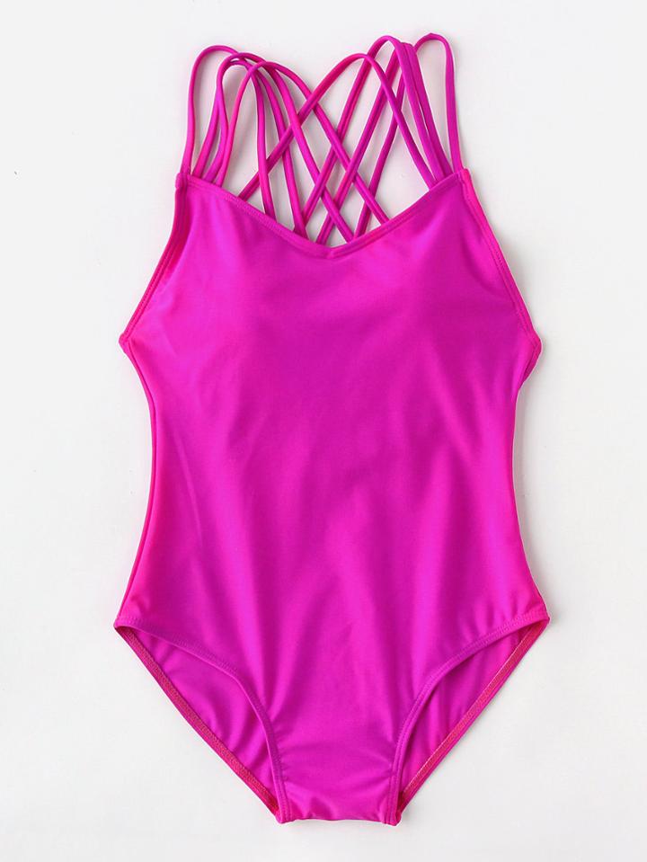 Romwe Lattice Design Strappy Swimsuit