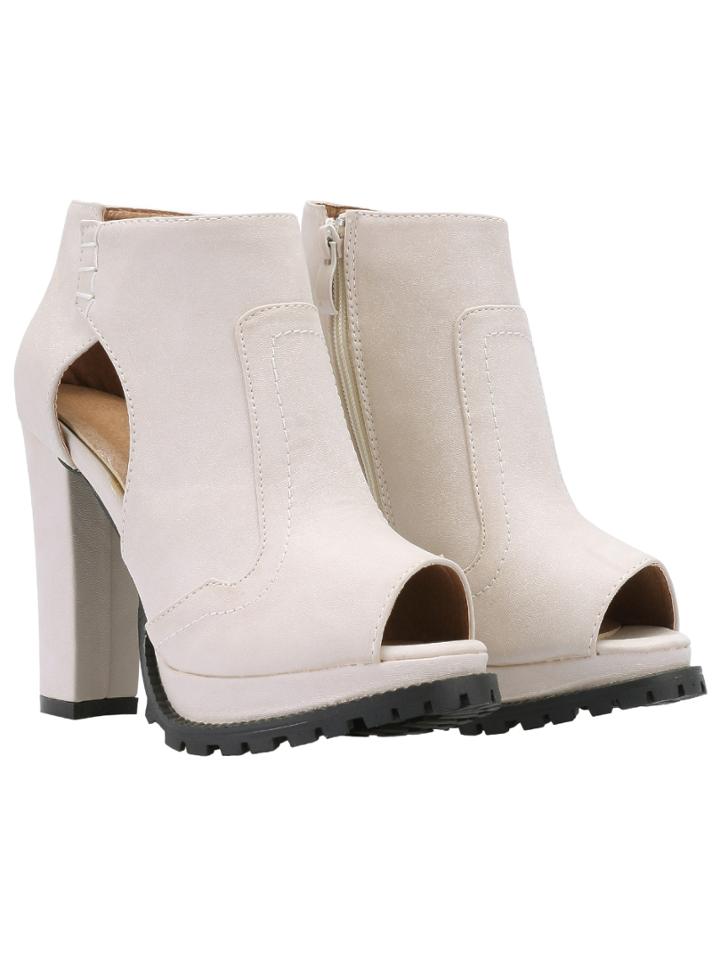Romwe White Zipper Cutout Peep Toe Pumps